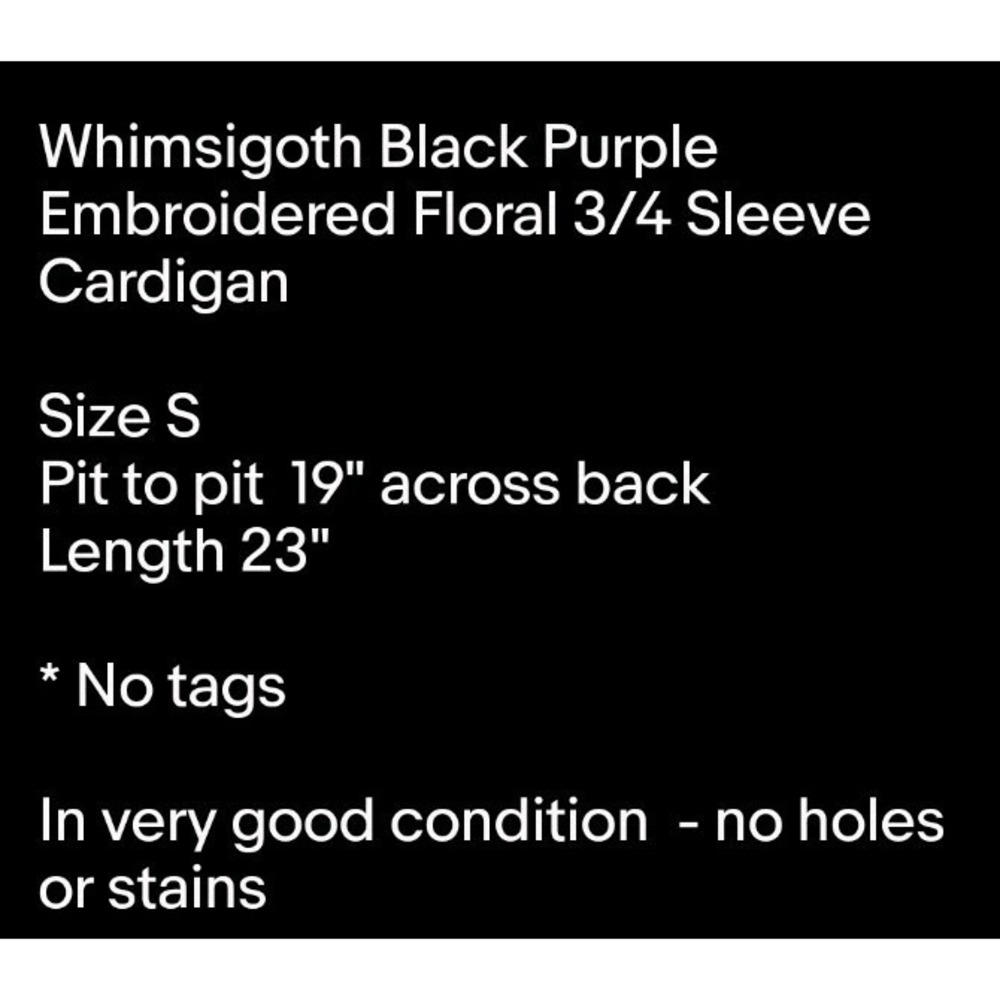 Whimsigoth Black Purple Embroidered Floral 3/4 Sleeve Cardigan Sz S - Picture 6 of 6